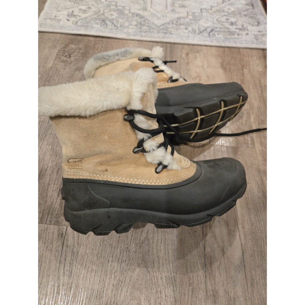 Sorel Womens Suede Snow Angel Waterproof Winter Boots‎ Size US 7 Tan And Black